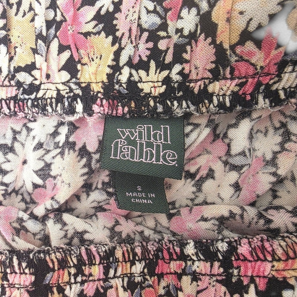 Wild Fable Floral Tiered Mini Skirt Pink Yellow Black Smocked Waist Small - Picture 3 of 6